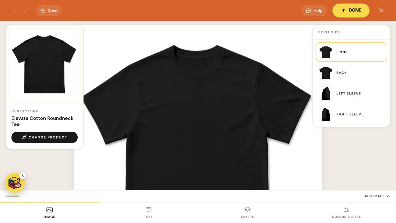 BISHH online customizer with garment preview and design tools.